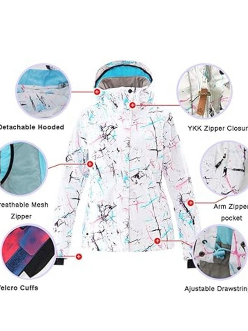 GS SNOWING | White Marble Print Snowsuit | Windproof Waterproof Insulated NWOT S - Picture 3 of 7